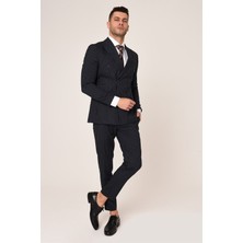 Lacivert Beyaz Çizgili,kruvaze Takım Elbise Slim Fit Italyan Stil | Agustini