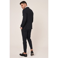 Lacivert Beyaz Çizgili,kruvaze Takım Elbise Slim Fit Italyan Stil | Agustini