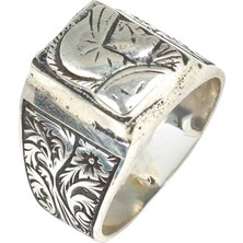 925 Ayar Gümüş Dikdörtgen Roma Askeri Kaşlı Erkek Yüzüğü