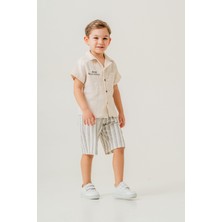 Magu Erkek Çocuk Pamuklu Müslin Kumaş Gömlek ve Çizgili Şort İkili Takım