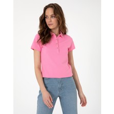 Pierre Cardin Kadın Pembe Regular Fit Pamuklu Polo Yaka Basic Tişört 50305776-VR041