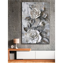 Kabartma Görünümlü Gümüş Zarif Çiçekler Kanvas Tablo