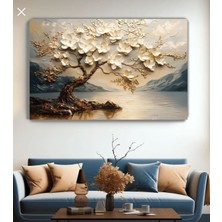 Altın Yaprak Ağaç Yağlı Boya Görünümlü Kanvas Tablo