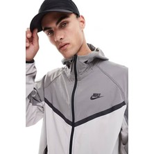 Nike Tech Windrunner Woven Full Zip Loose Fit Jacket Erkek Bol Kesim Paraşüt Kumaş Kapüşonlu Ceket Gri