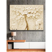 Altın Gövdeli Soyut Ağaç ve Geyikler Kanvas Tablo