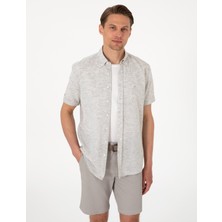 Pierre Cardin Erkek Haki Keten Karışımlı Regular Fit Kısa Kollu Gömlek 50307067-VR027