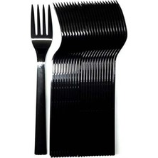 Siyah Renk Çatal 25 Adet Sert Dayanaklı Plastik Lüks Kullan At Doğum Günü Parti Çatal