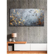 Altın Çiçekler ve Uçan Kuşlar Kanvas Tablo