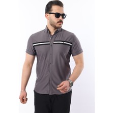 Erkek Kısa Kollu Slim Fit Yazlık Çift Çizgili Gömlek