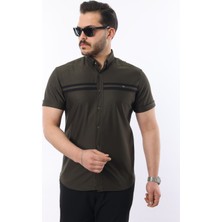Erkek Kısa Kollu Slim Fit Yazlık Çift Çizgili Gömlek