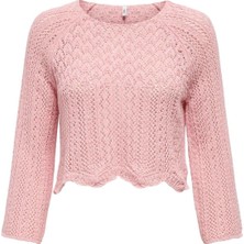 Only  Kadın Örme Detaylı Pembe Crop Kazak - 15233173