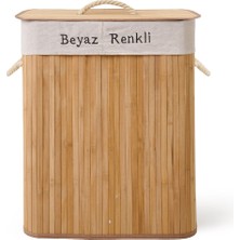 Mediterian Bambu Çift Hazneli Örme Çamaşır Sepeti, Bej, 80 lt, Şık ve kullanışlı tasarım