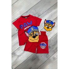 Baskılı Tişört Şort ve Paw Patrol Chase Maskeli Kırmızı Renk Çocuk Takım