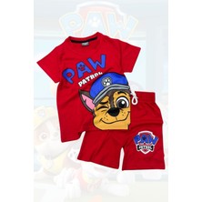 Baskılı Tişört Şort ve Paw Patrol Chase Maskeli Kırmızı Renk Çocuk Takım