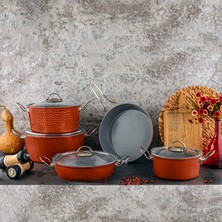 Evren 9 Parça Bakır Seramik  Tencere Seti