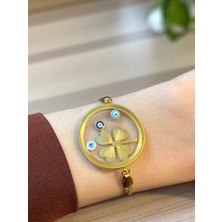 Yoncalı Cam Çerçeveli Çeyrek Altın Veya Yarım Altın Takılan Bileklik