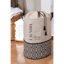 Mediterian Katlanabilir Bej Çamaşır Sepeti, Pratik ve Hafif Organizer, 50 L Hacim