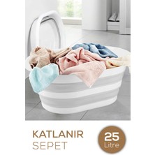 Mediterian Katlanabilir Akordiyon Çamaşır Sepeti, Gri, 25 L, Hafif ve Pratik Kullanım