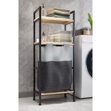 Mediterian 2 Katlı Ahşap Çamaşır Sepeti, Kapaklı, Çok Amaçlı, Siyah, 40 L