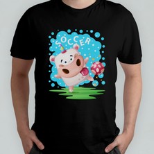 Pixxa Sevimli Futbolcu Inek Unisex %100 Pamuklu Bisiklet Yaka T-Shirt