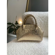 Kadın Parlak Mini Kroko Desen El Ve Omuz Çantası