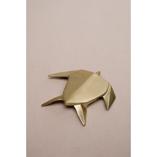 Origami Kaplumbağa Şeklinde Mat Pirinç Dekoratif Obje 9x9  cm