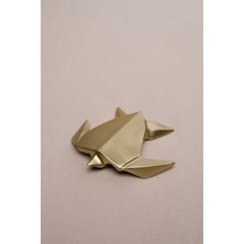 Origami Kaplumbağa Şeklinde Mat Pirinç Dekoratif Obje 9x9  cm