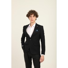 Siyah Kaşe Mono Yaka Tek Düğme Tek Yırtmaç Tek Ceket Slim Fit Kalıp | Agustini