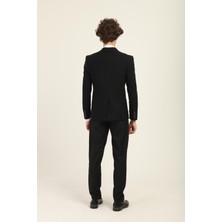 Siyah Kaşe Mono Yaka Tek Düğme Tek Yırtmaç Tek Ceket Slim Fit Kalıp | Agustini