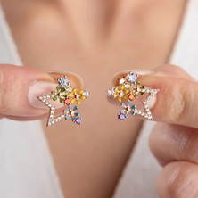 Vaoov 925 Ayar Gümüş Renkli Taşlı Yıldız Küpe