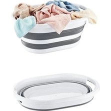 Mediterian Katlanabilir 18 Lt Çamaşır Sepeti Akordiyon Tasarım Gri-Beyaz