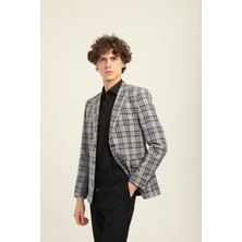 Siyah Gri Kareli Desen,iki Düğme Çift Yırtmaç Sivri Yaka Slim Fit Kalıp Tek Ceket | Agustini