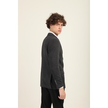 Gri Renk Mono Yaka Iki Düğme Çift Yırtmaç Blazer Tek Ceket Slim Fit | Agustini