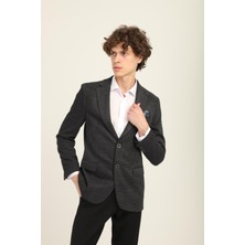 Gri Renk Mono Yaka Iki Düğme Çift Yırtmaç Blazer Tek Ceket Slim Fit | Agustini