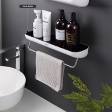 Duvara Yapışkanlı (Ikili) Banyo ve Mutfak Düzenleme Rafı Havlu Askılıklı Siyah Beyaz
