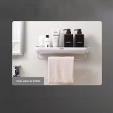 Duvara Yapışkanlı (Ikili) Banyo ve Mutfak Düzenleme Rafı Havlu Askılıklı Siyah Beyaz