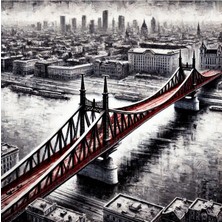 Soyut Modern Yağlı Boya Görünümlü Şehir