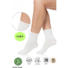 Trampler 3 Çift Unisex Bambu Çorap Lastiksiz Beyaz Soket Çorap Sıkmayan Çorap