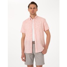 Pierre Cardin Erkek Mercan Keten Karışımlı Regular Fit Kısa Kollu Gömlek 50307067-VR186