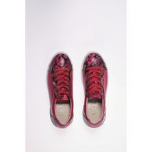 Pembe  Deri Yılan Desenli Kadın Sneakers Ayakkabı