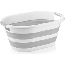 Mediterian Pratik 25 L katlanabilir beyaz çamaşır sepeti, yer tasarrufu sağlar.