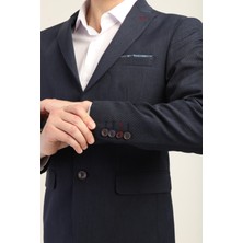 Lacivert Renk Kendinden Mendilli Sivri Yaka Iki Düğme Çift Yırtmaç Blazer Tek Ceket Slim Fit | Agustini