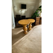 Simillo Home & Living Wood Ahşap 2'li Set Vazo Model Mantar Yan Sehpa Modern Fiskos / Tütün Renk / Zigon Sehpa Vernikli