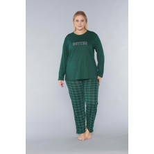 Büyük Beden Battal Uzun Kol Mevsimlik Pijama Takımı Viskon Alperi B790-31