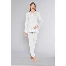 Hamile Lohusa Uzun Kol Pijama Takımı Düğmeli Nakış Detaylı Zakkum Flz 24-64