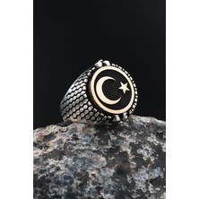 Çift Tarafli Oniks Taşlı ve Ay Yıldızlı (Ayyıldızlı) 925 Ayar Gümüş Erkek Yüzüğü 901726