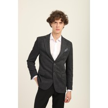 Gri Renk Mono Yaka Iki Düğme Çift Yırtmaç Blazer Tek Ceket Slim Fit | Agustini