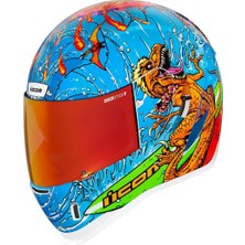 Icon Airform Dino Fury Mıps Kapalı Motosiklet Kaskı Mavi  Yeşil  Turuncu