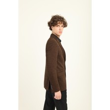  Kahverengi Mono Yaka Iki Düğme Çift Yırtmaç Blazer Tek Ceket Slim Fit | Agustini