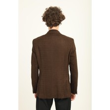  Kahverengi Mono Yaka Iki Düğme Çift Yırtmaç Blazer Tek Ceket Slim Fit | Agustini